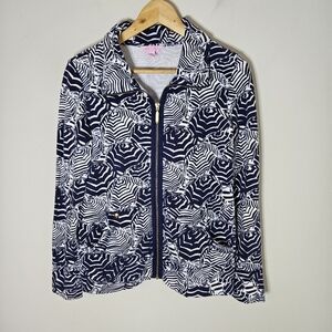 Lilly Pulitzer Leona Oh Cabana Boy Umbrella Zipper Front Jacket Navy White XS